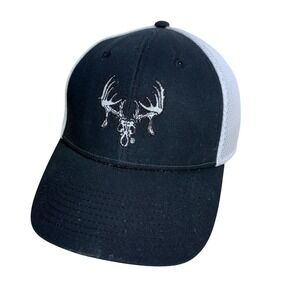 HTT Headtotoe Hat Cap Fitted Mens Medium Black White Mesh Deer Antlers Hunting